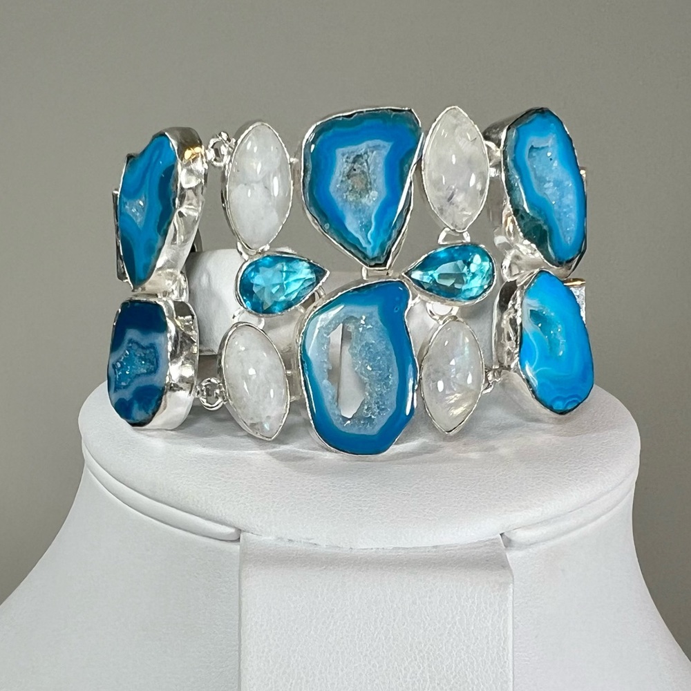 Solar Add on Item - Blue Solar Quartz Moonstone 925 Gemstone Large Bracelet